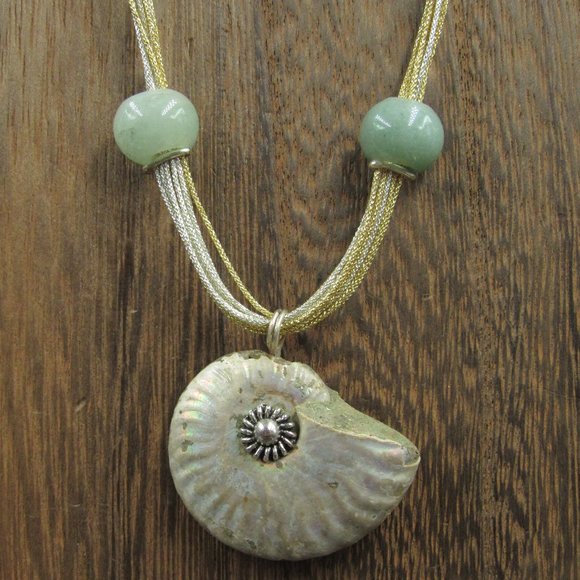 Jewelry - 18" Sterling Silver Fossil & Jade Orb Necklace